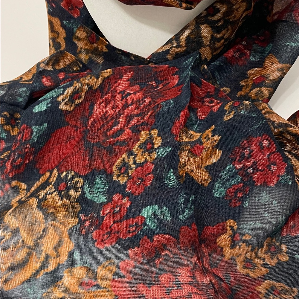 Patricia Nash Floral Shear Tapestry Scarf - Red, Blue, Gold - Picture 11 of 15